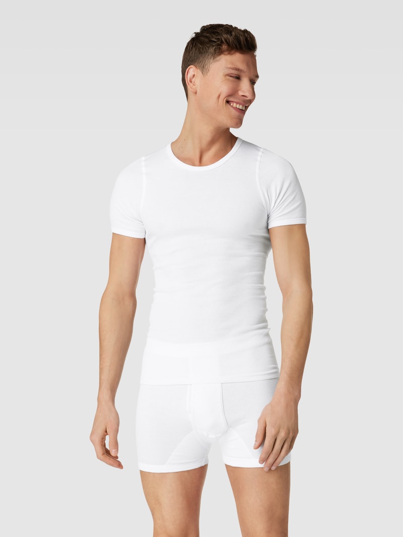 T-Shirt in Ripp-Optik in weiß