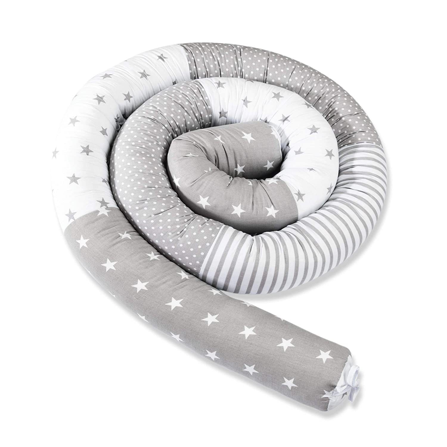 Amilian Bettnestchen Bettschlange 210 cm (Made in EU), (Nestchenschlange für Kinderbett, Nestchen, Bettumrandung als Kopfschutz, Kantenschutz für Ihr Babybett), 100% Baumwolle, waschbar bei 30°C