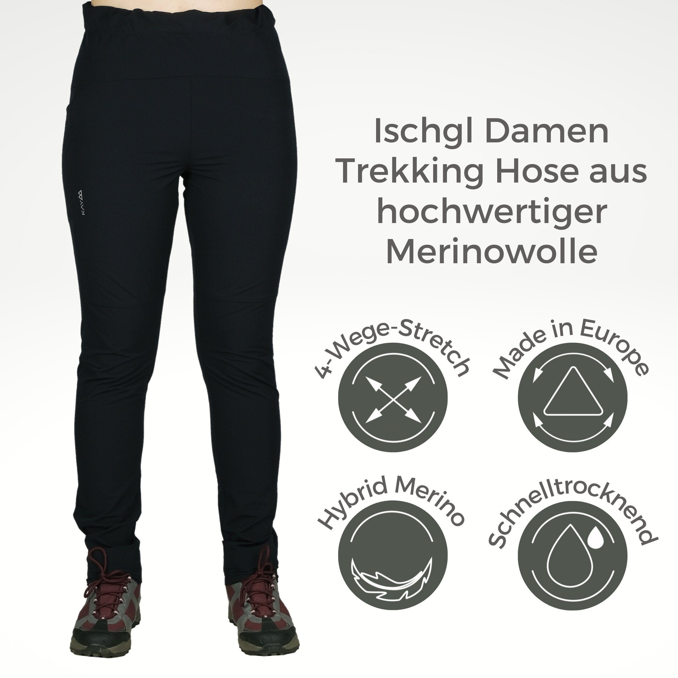 Kaymountain Trekkinghose Damen Wander Outdoor Winter Hose Ischgl Hybrid Merino Peacoat 44