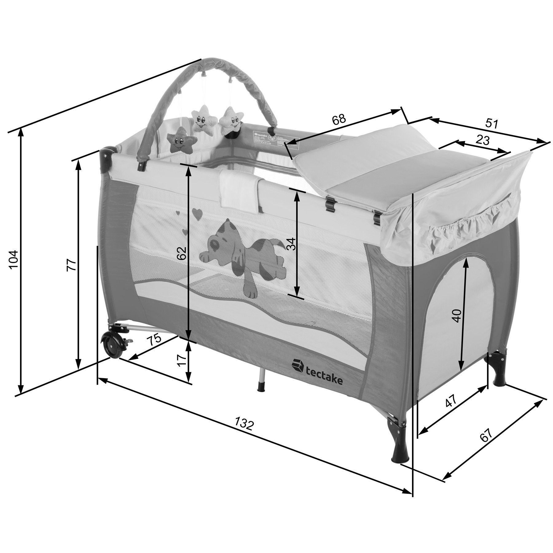 tectake Baby-Reisebett Hund, Tragbar