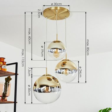 hofstein Hängeleuchte Arola 3-flammige Deckenlampe aus Metall in Gold, ohne Leuchtmittel, Moderner Look Pendellampe mit Glasschirm in Gold. 1xE27