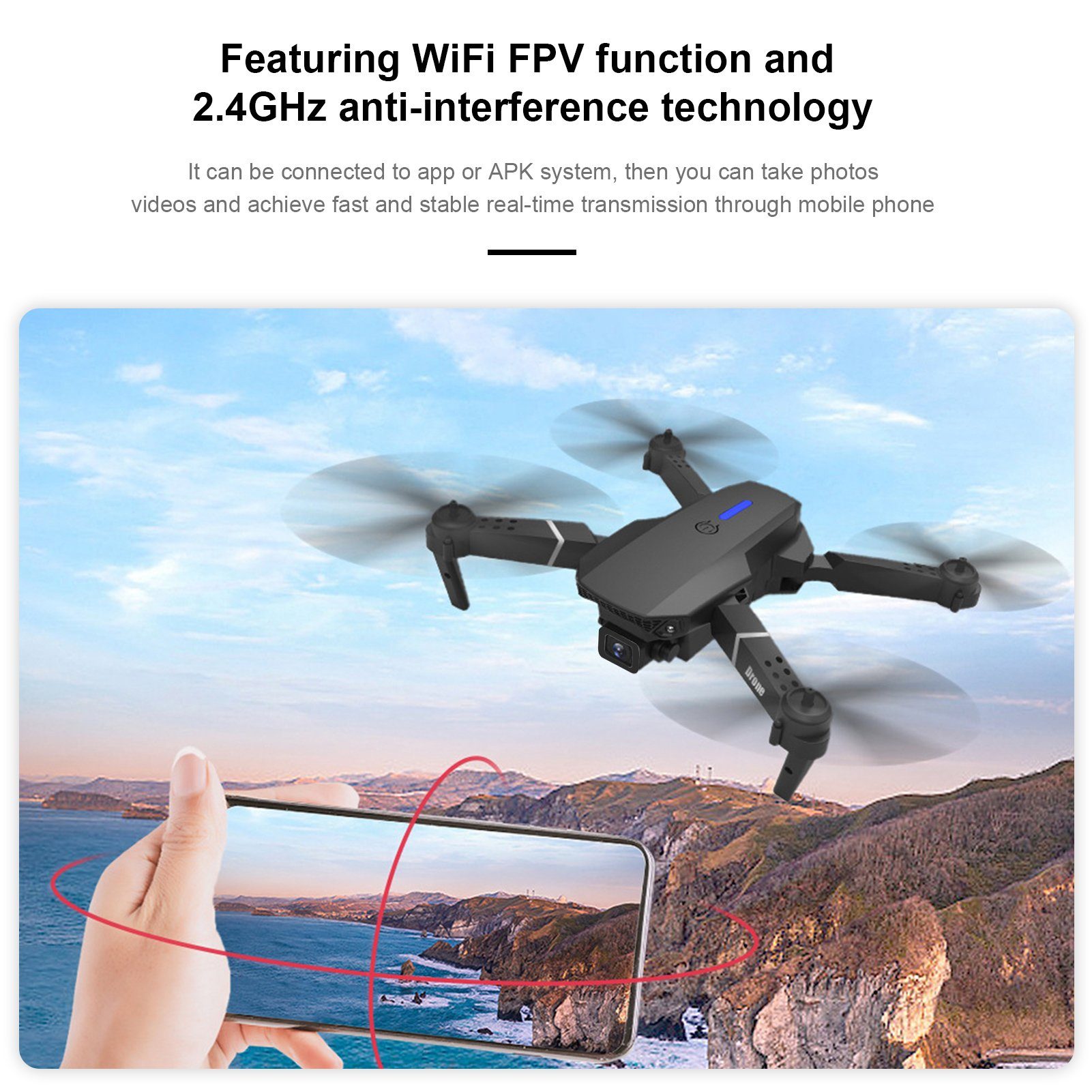farfi Faltbare stabile Flugkamera mit Fernbedienung, 4K-Dual-Kamera-Drohne Spielzeug-Drohne (4K, Dual-Kameras,Anti-Interferenz-Technologie,WIFI FPV-Funktion)