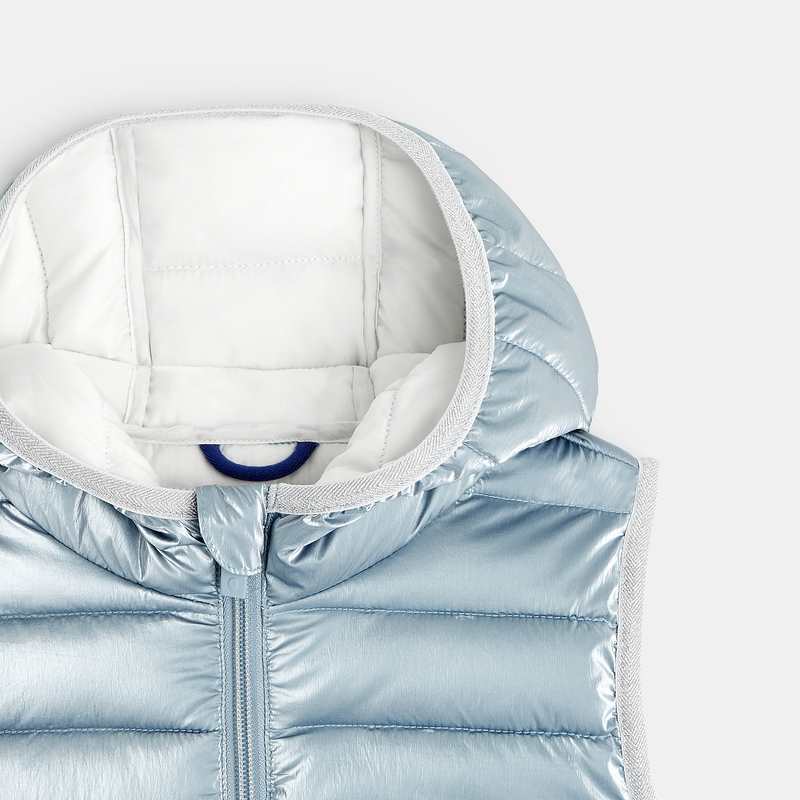 Doudoune brillante sans manches à capuche bleue fille