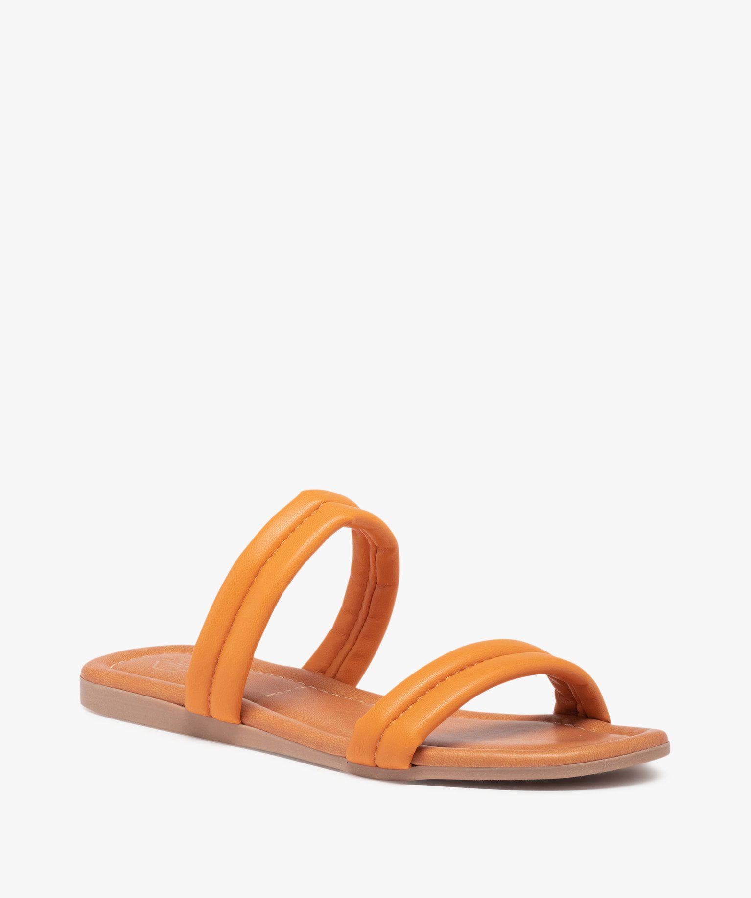 Mules femme à talon plat et brides unies rembourrées orange | GEMO