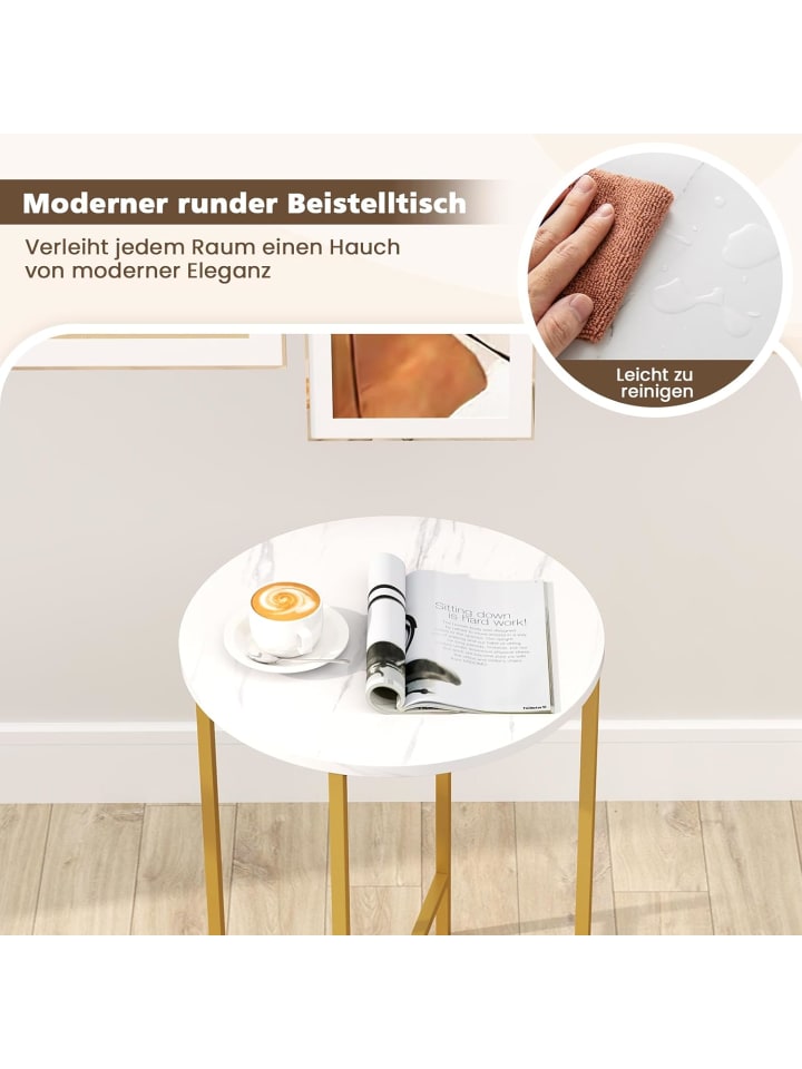 COSTWAY Beistelltisch mit Stoffkorb in Weiß günstig kaufen onesize