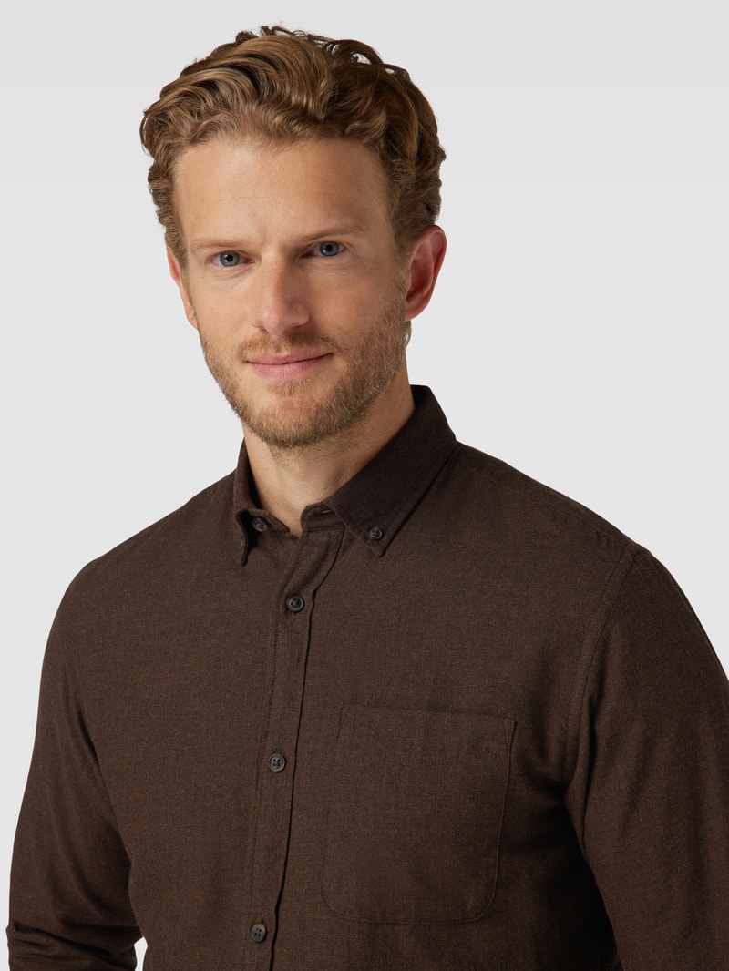 Regular Fit Freizeithemd mit Button-Down-Kragen Modell 'CLASSIC' in dunkelbraun meliert