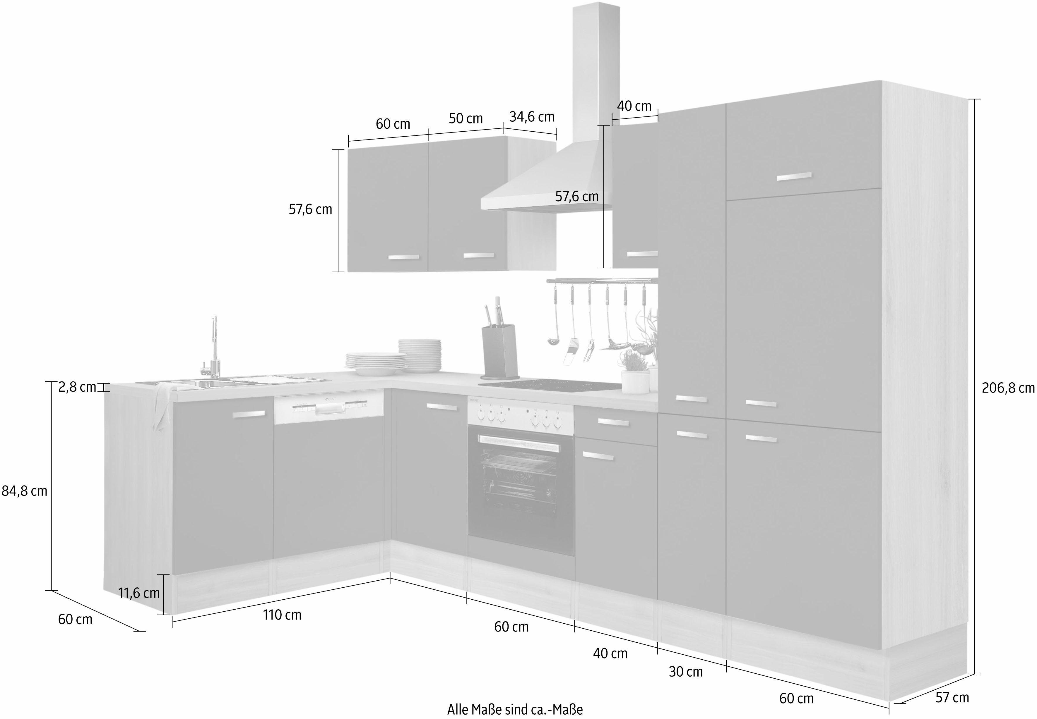 OPTIFIT Winkelküche Faro, mit E-Geräten, Stellbreite 300 x 175 cm