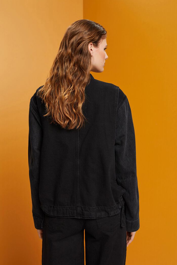 Kragenlose Jeansjacke mit Kordelzug