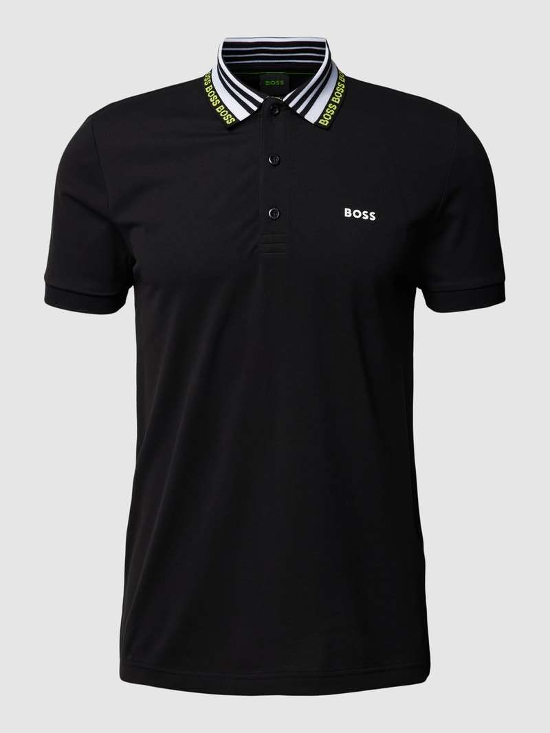 Poloshirt mit Label-Details Modell 'Paule' in schwarz