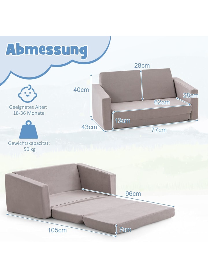 COSTWAY 2 in 1 Klappsofa 18-36 Monate in Taupe günstig kaufen onesize