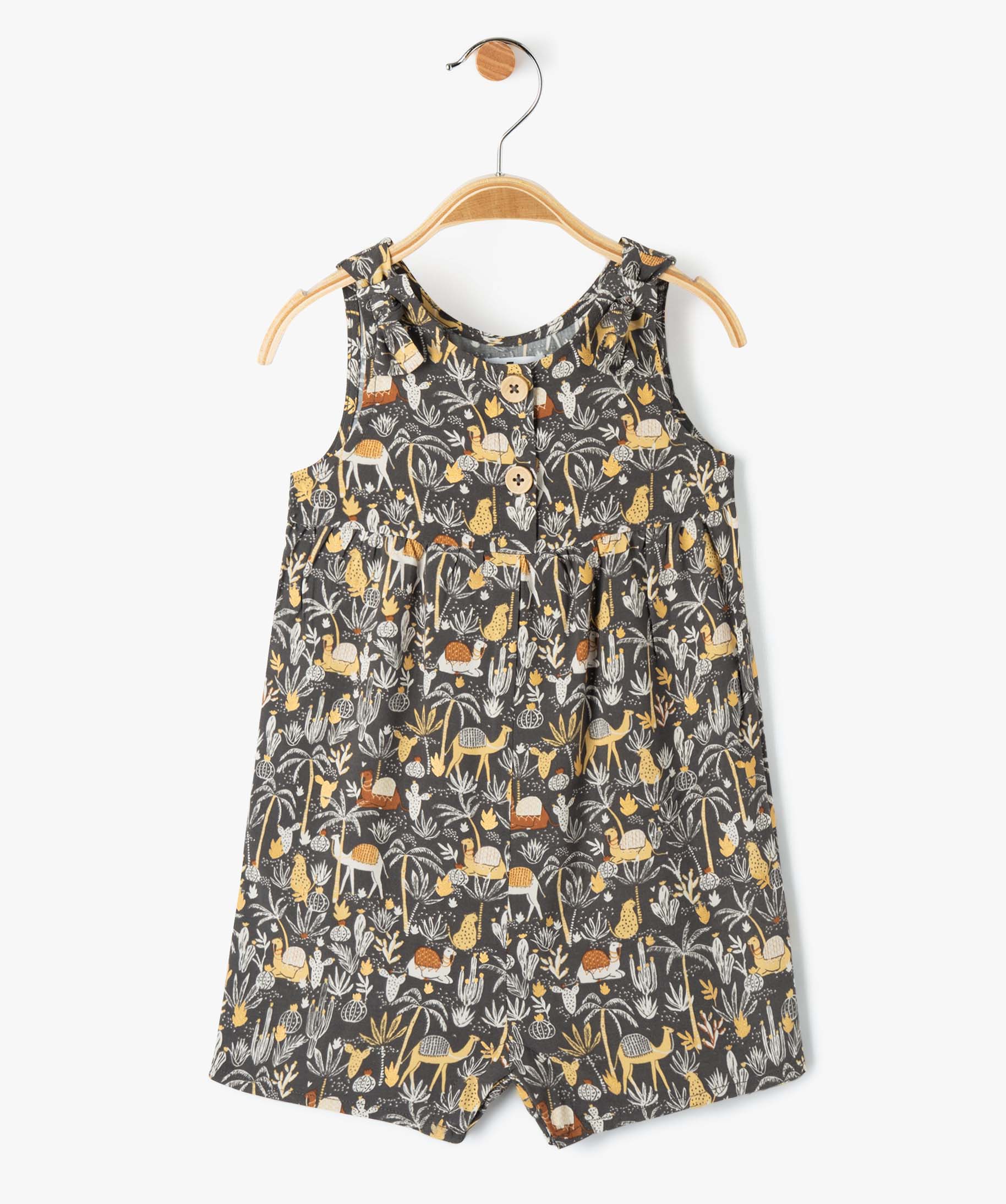 Combishort bébé fille fluide à motifs gris fonce | GEMO
