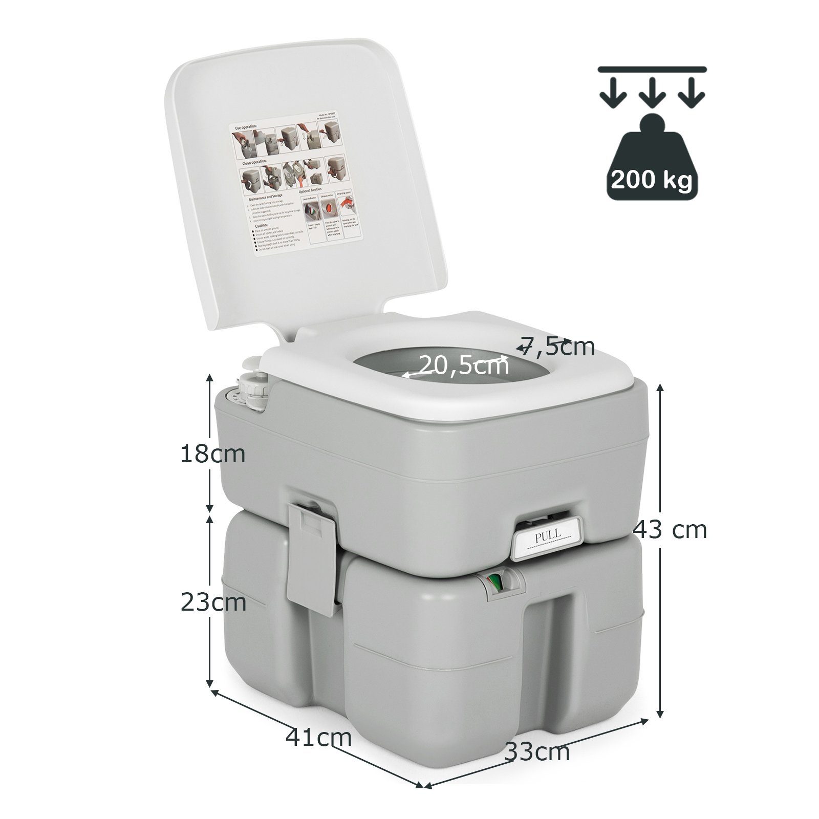 COSTWAY Campingtoilette, mit abnehmbarem Abwassertank, tragbar