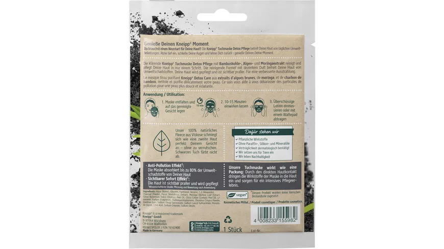 Kneipp Tuchmaske Detox Pflege 1 Stück