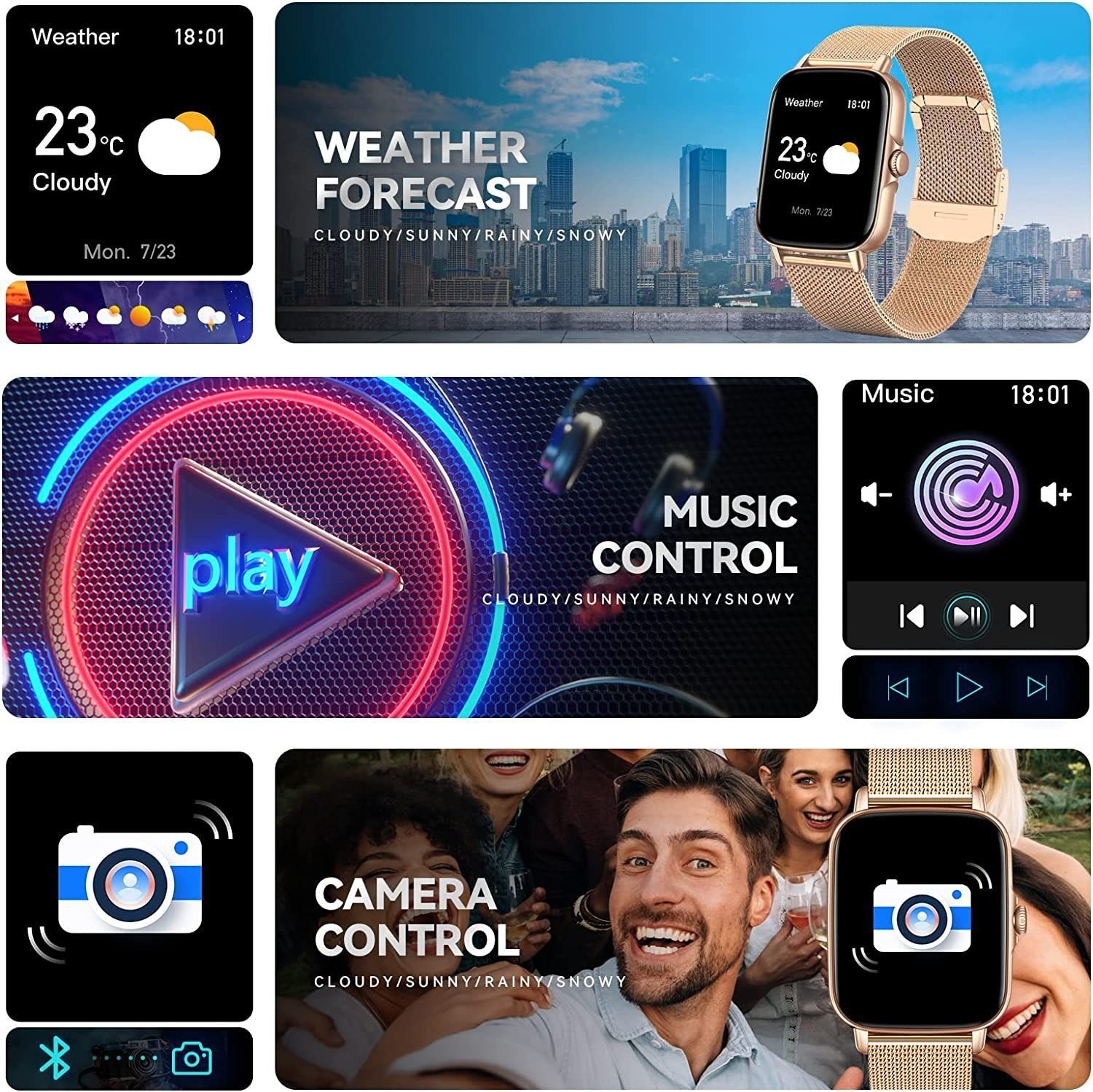 Mutoy Smartwatch, Damen Herren Smartwatch, Fitness Tracker Uhr Smartwatch (Fitnessuhr mit Telefonfunktion,Smartwatch Fitness Tracker Uhr IP67 Wasserdicht,1.7
