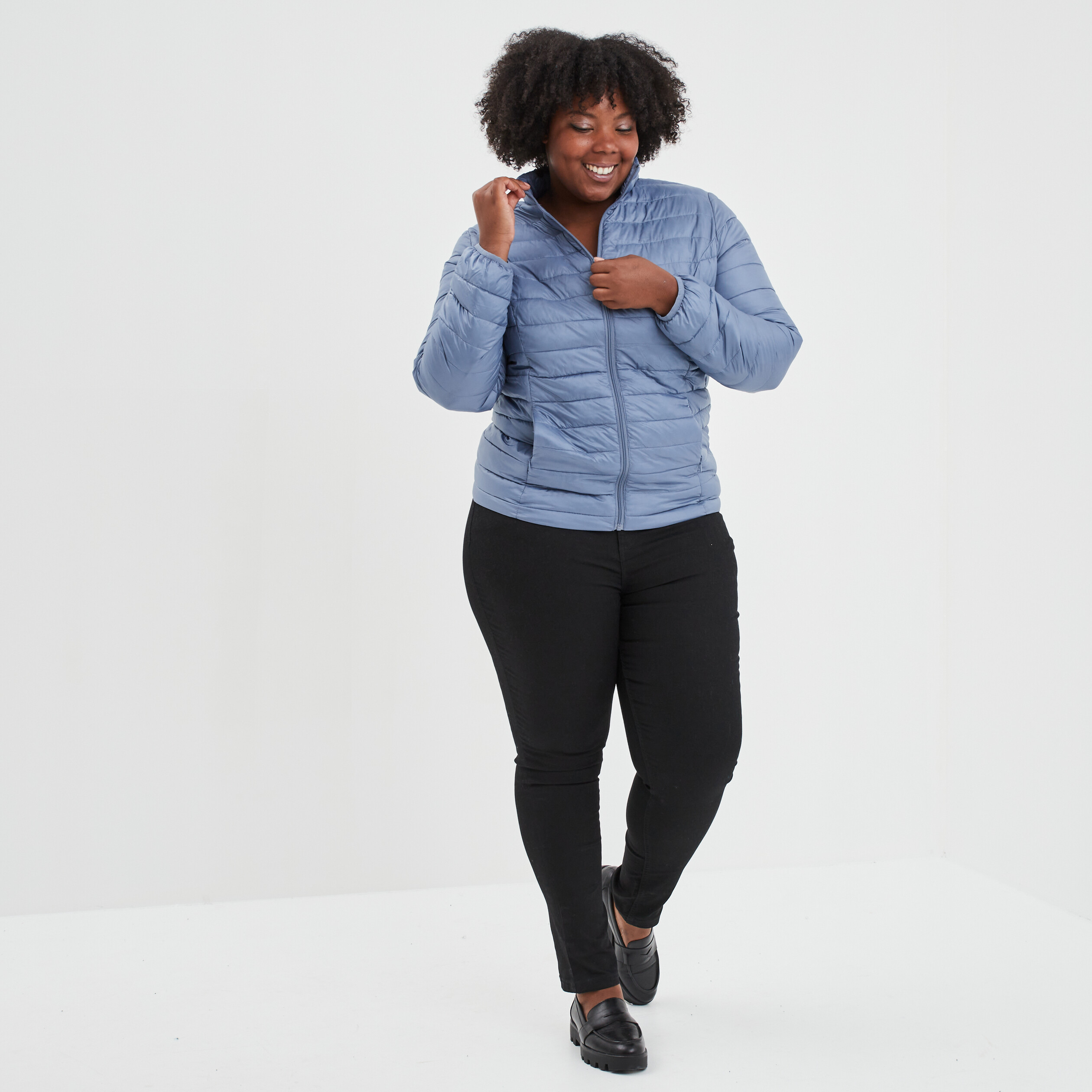 Doudoune ajustée manches longues bleu gris femme grande taille | La Halle