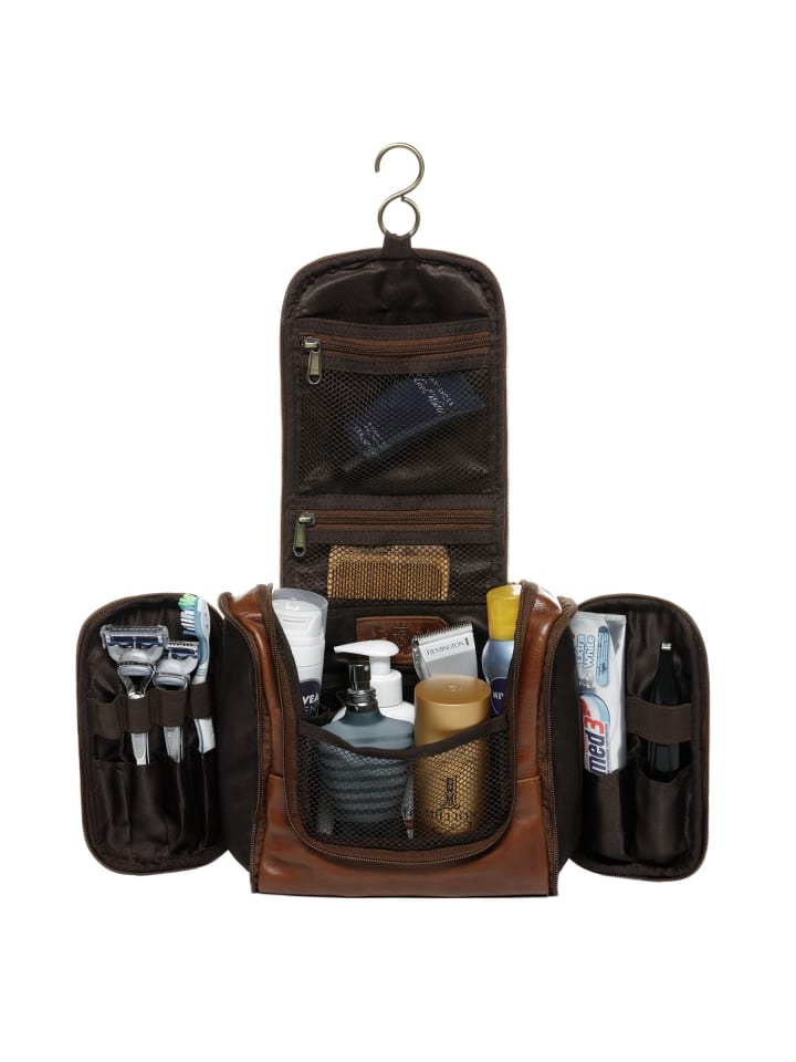 SID & VAIN Leder-Kulturbeutel echt Leder Kulturtasche zum Aufhängen groß hell-braun in braun günstig kaufen onesize
