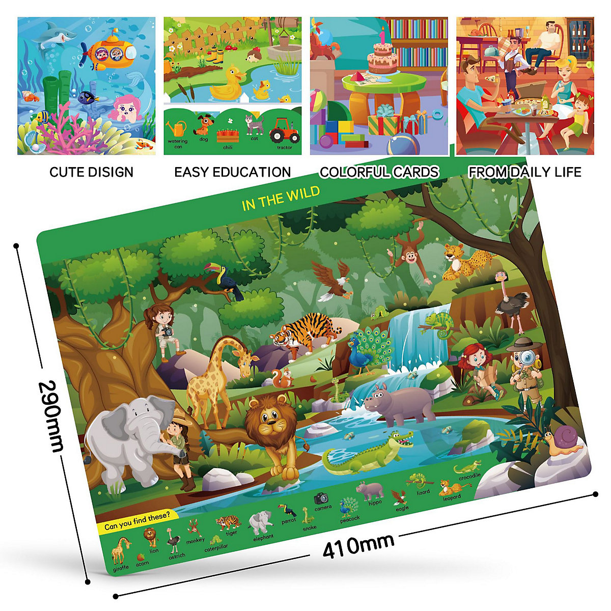 Zeichenmatte für Kinder im Vorschulalter Vorschullernen, pädagogisches Suchen und Finden von Karteikarten, wiederverwendbare Aktivitätsmatte, Spielzeugbuch