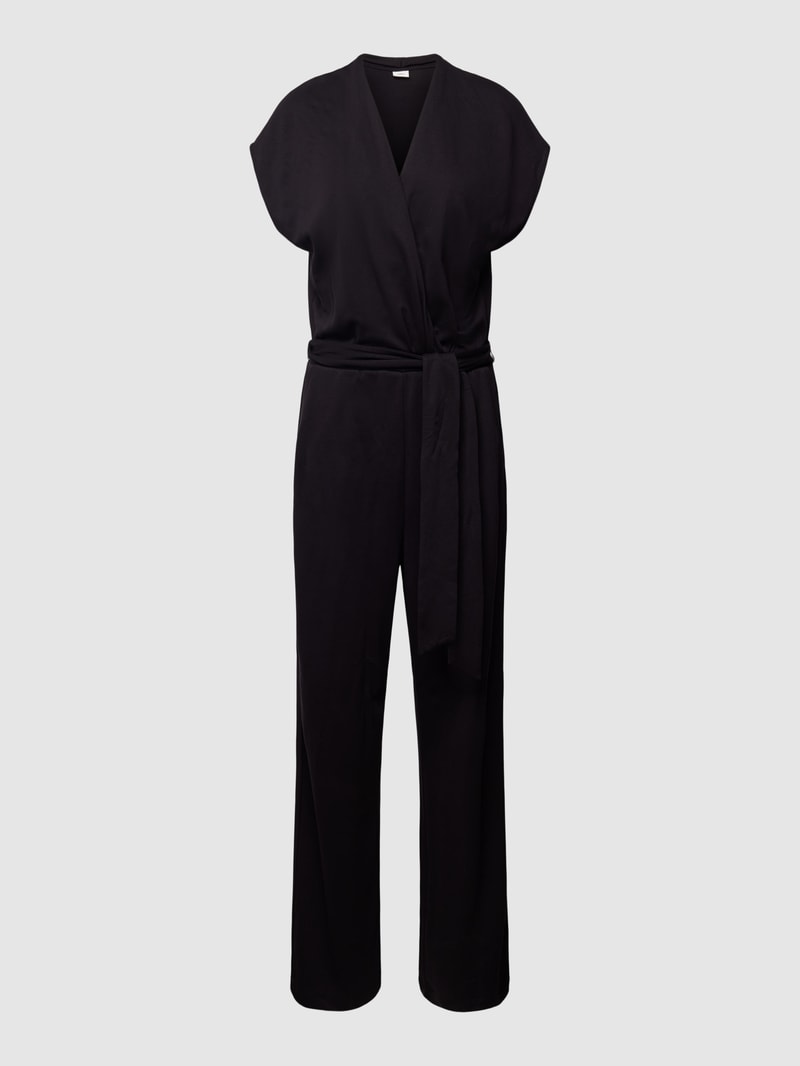 Jumpsuit in Wickel-Optik mit Bindegürtel in schwarz