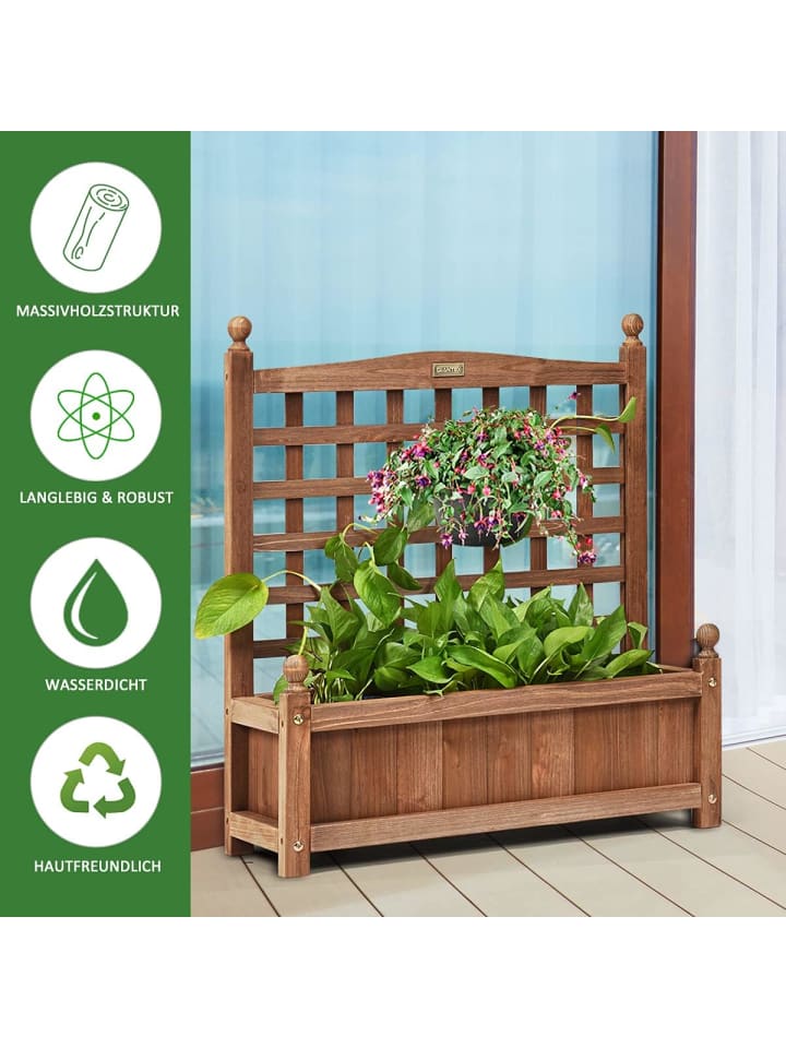COSTWAY Blumenkasten mit Rankgitter in Braun günstig kaufen onesize