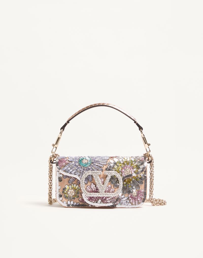 Bolsa de ombro pequena Valentino Garavani Locò bordada com logotipo de joia