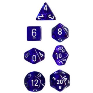 Blue w/white Translucent Polyhedral 7-Die Sets