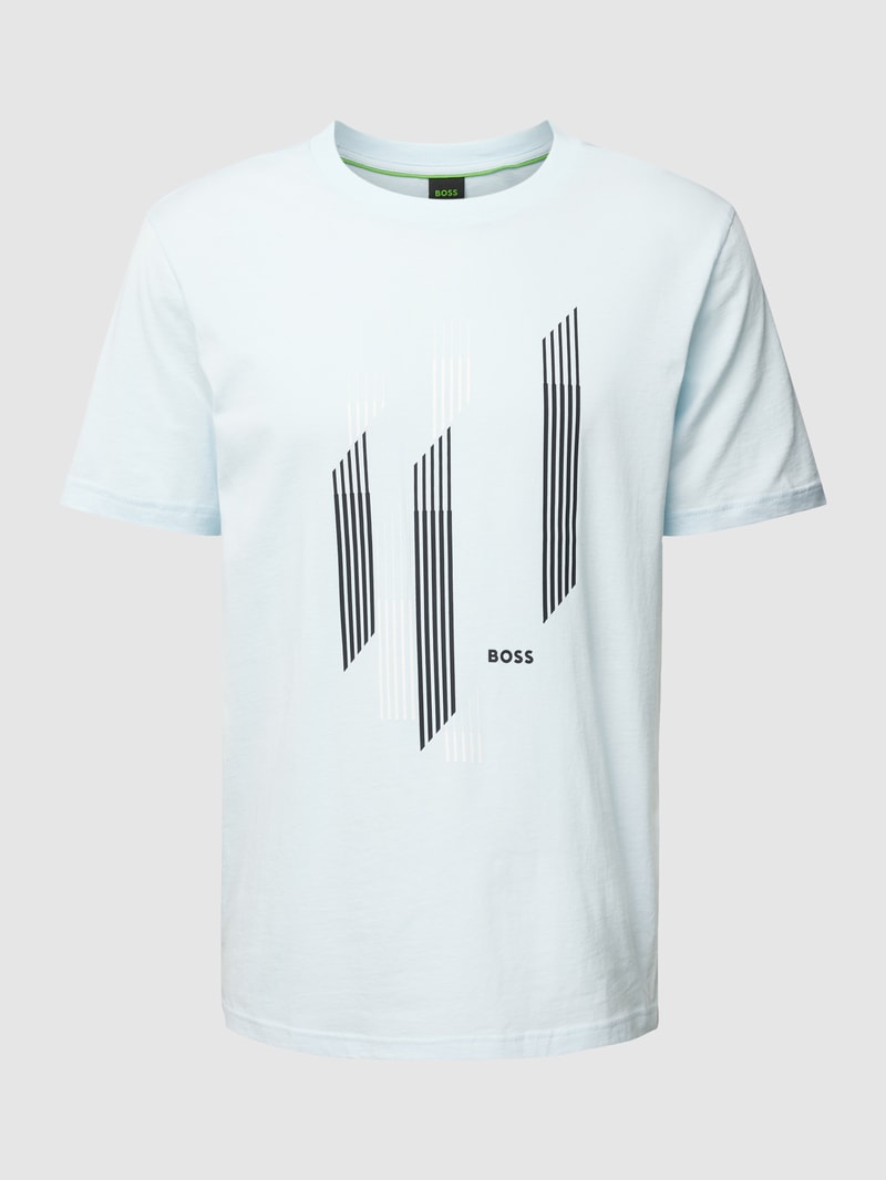 T-Shirt aus Baumwolle mit Label-Detail in hellblau meliert