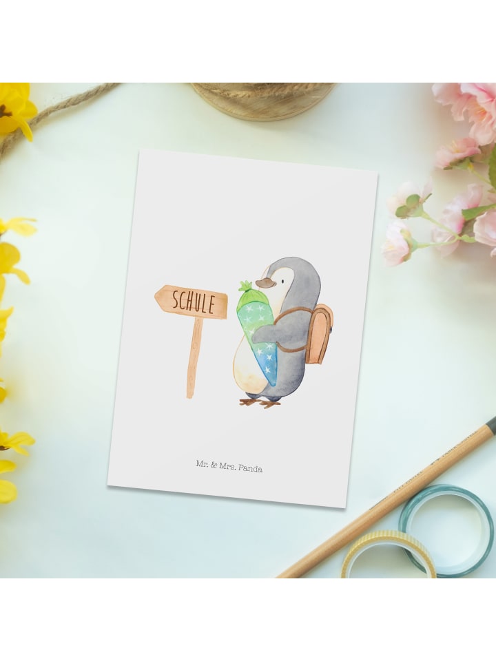 Mr. & Mrs. Panda Postkarte Pinguin Schultüte ohne Spruch in Weiß günstig kaufen onesize