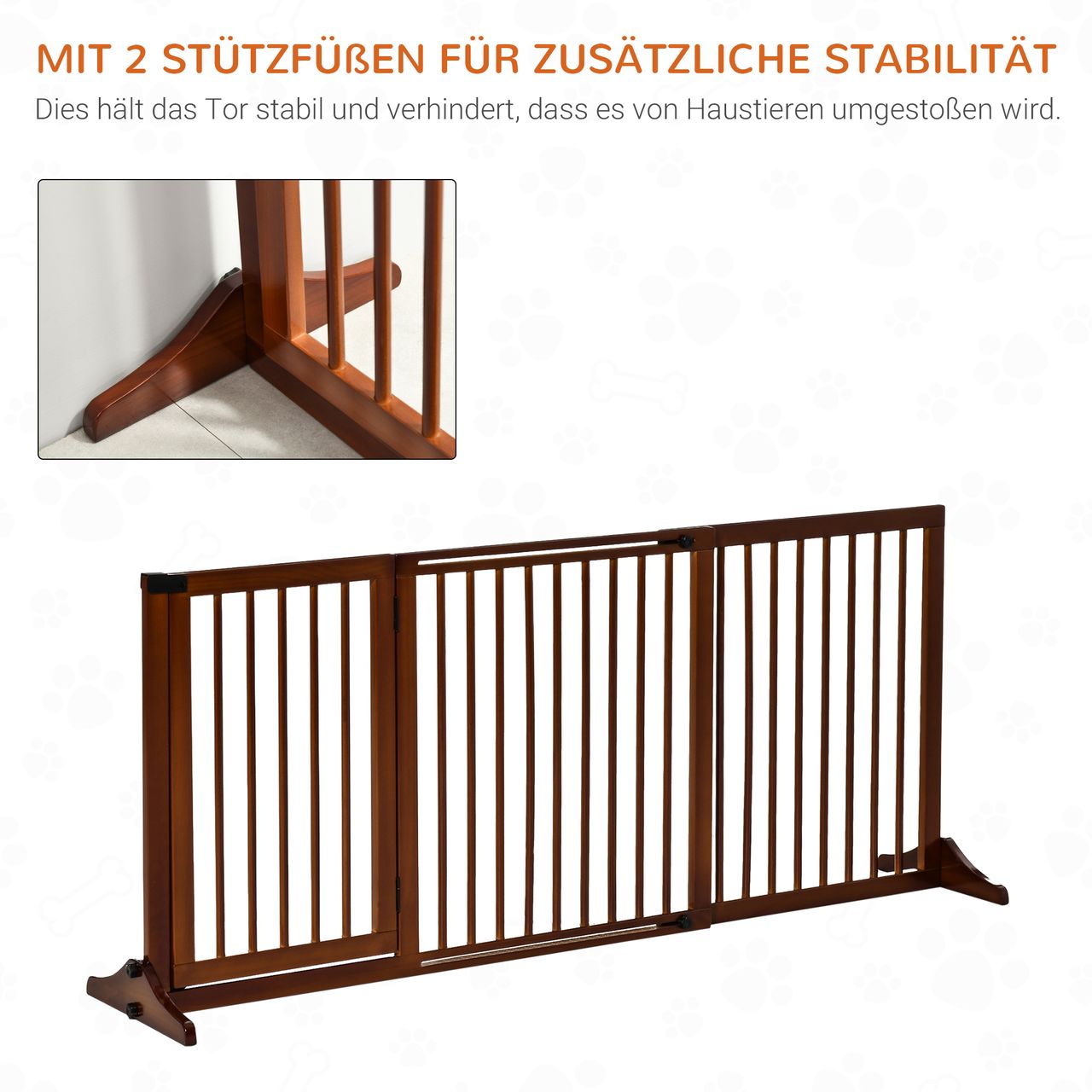 PawHut Türschutzgitter Hunde Absperrgitter Schutzgitter Hundegitter Konfigurationsgitter, Kiefernholz, Braun, 71 x 113-166 cm