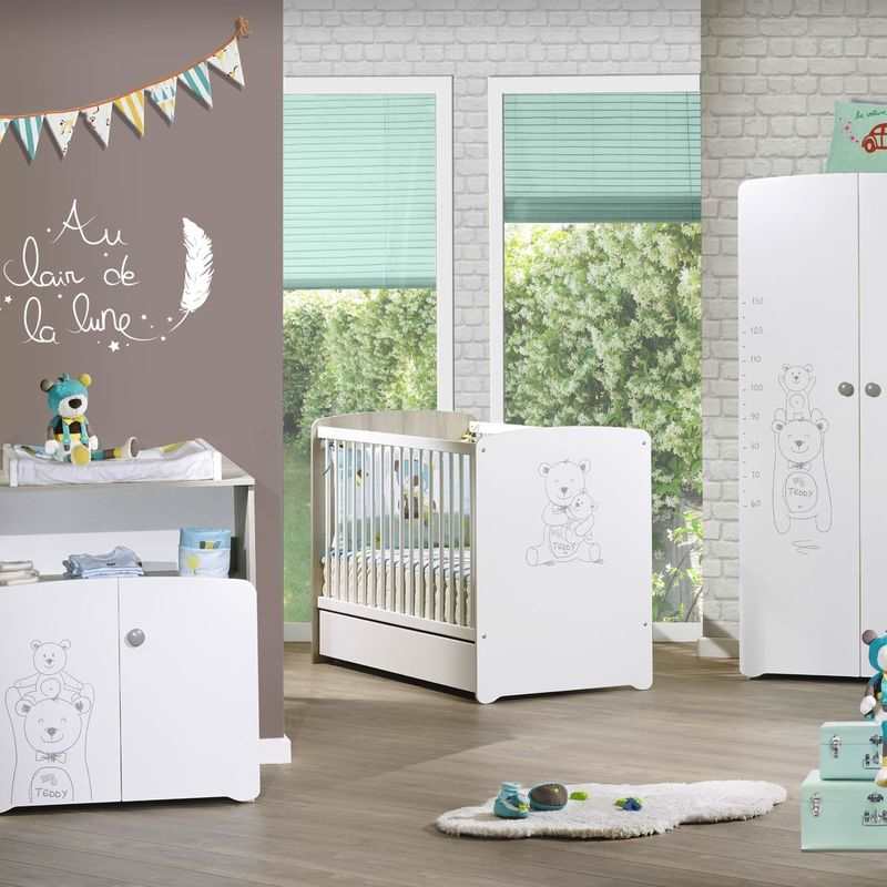 Chambre bébé 3 pièces TEDDY lit, commode et armoire