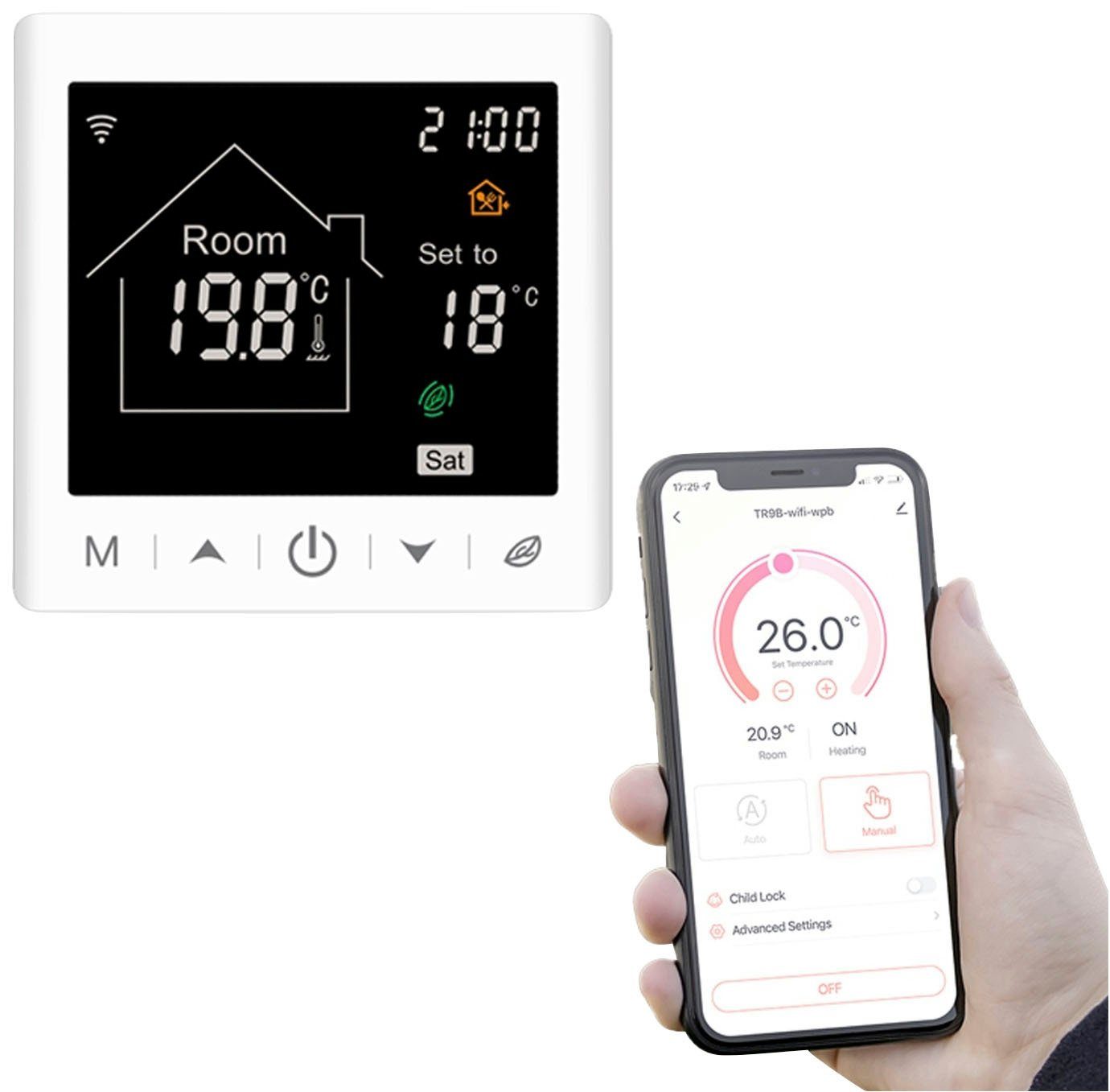 PEROBE Raumthermostat, elektronisch, WiFi Smart Digital mit Fühler, mit Fernzugriff und Zeitschaltuhr