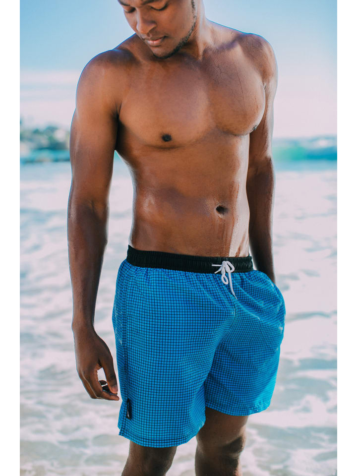 GUGGEN MOUNTAIN Badehose Kariert in Blau günstig kaufen