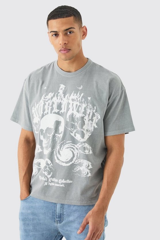 Kastiges Oversize T-Shirt mit Totenkopf-Print