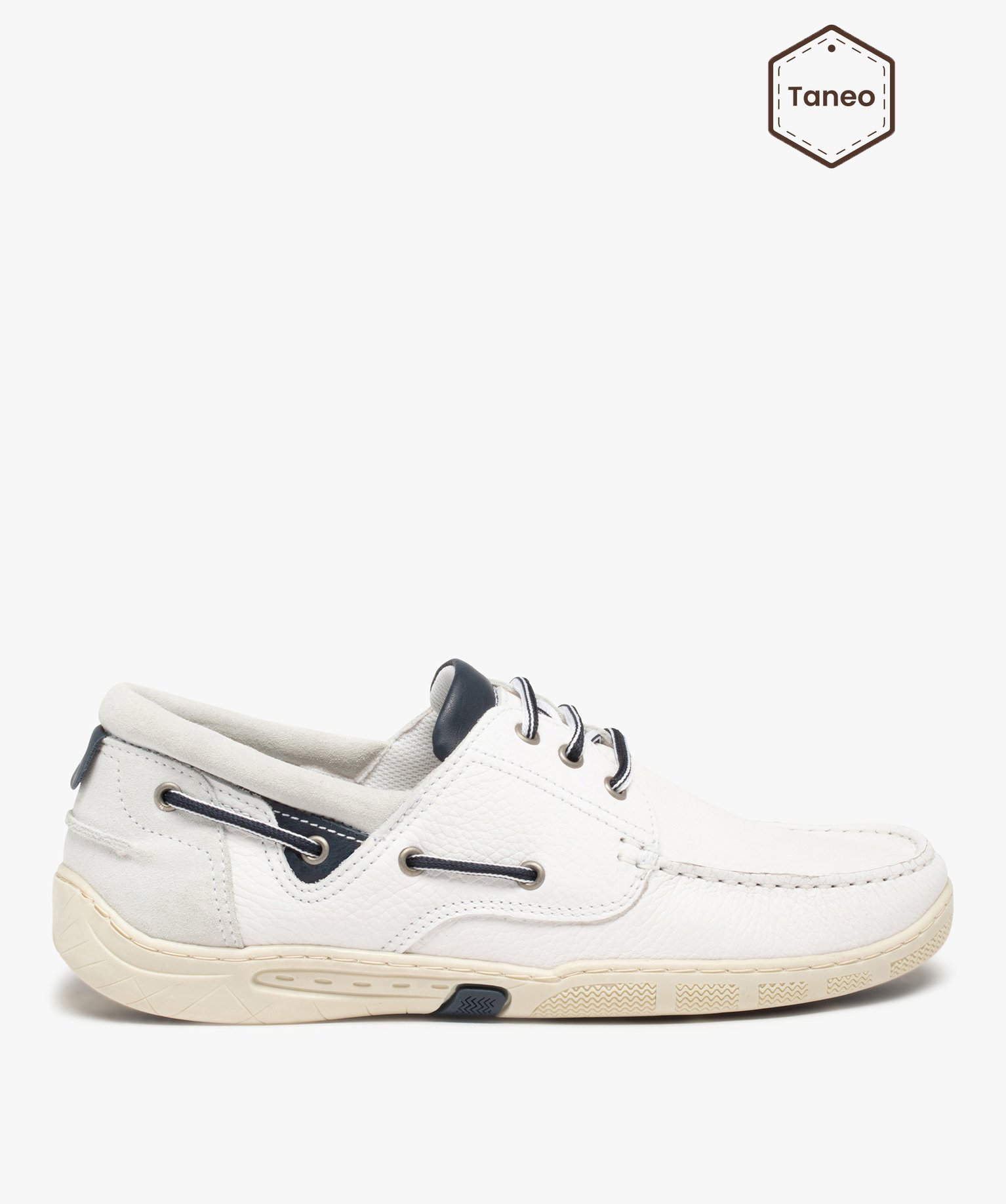 Chaussures bateau homme confort dessus cuir - Tanéo blanc | GEMO
