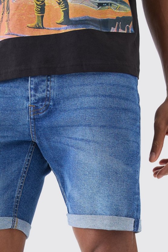 Mittelblaue Skinny Stretch Jeansshorts