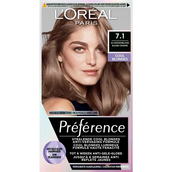 L'Oréal Paris Preference Cool Blondes 7.1 As Middenblond Permanente Haarkleuring