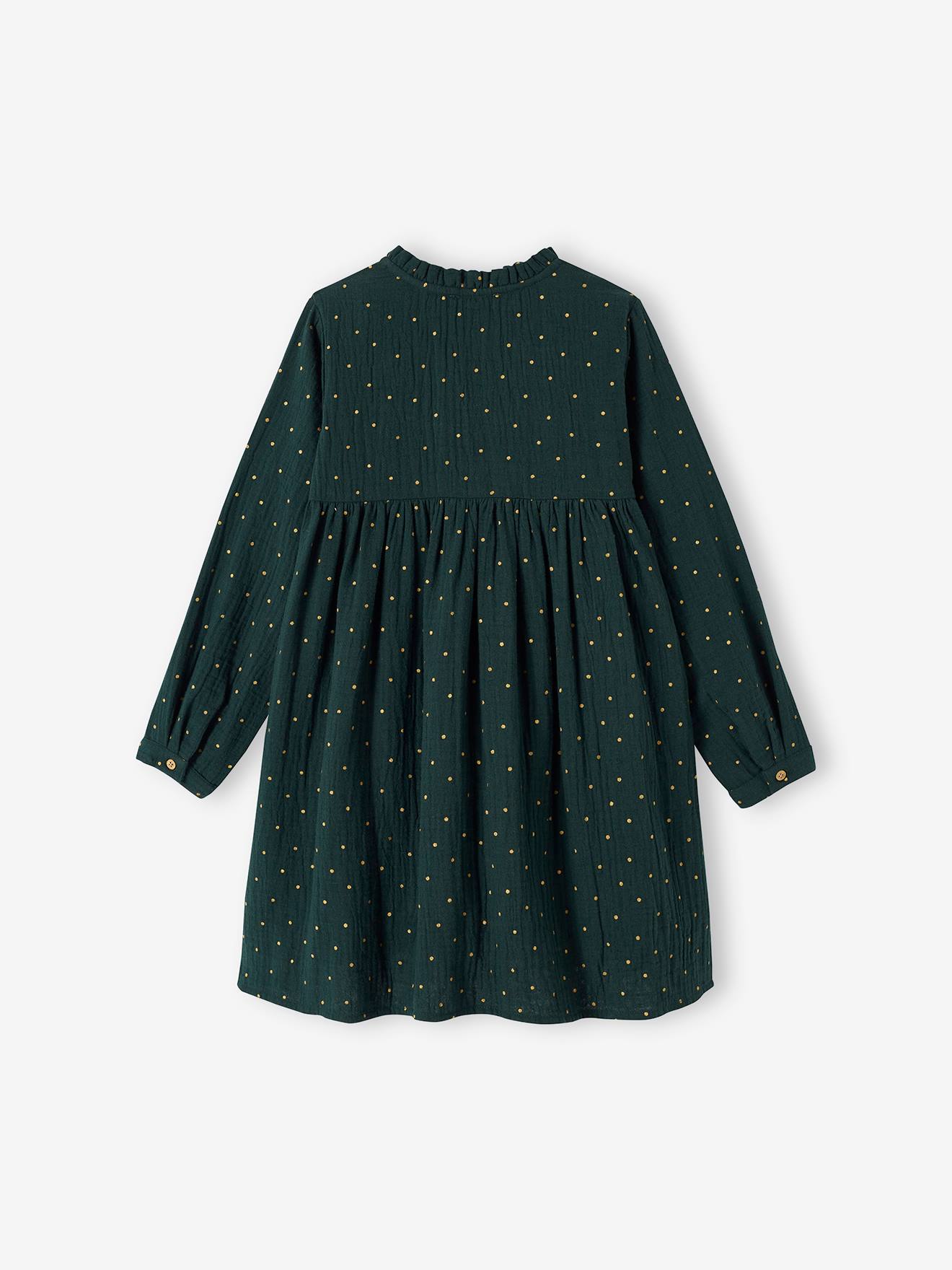 Robe en gaze de coton détails fantaisie fille beige
