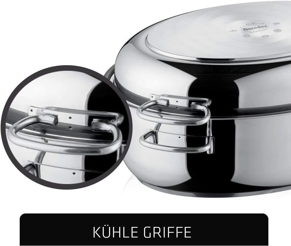 Berndes Bräter Ovaler Schmortopf mit Deckel, backofengeeignet, antihaft beschichtet, Edelstahl, Induktion, 8.5l