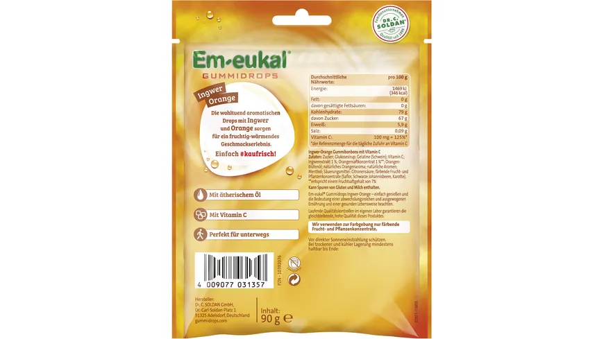 Em-eukal Gummidrops Ingwer-Orange zuckerhaltig 90 g