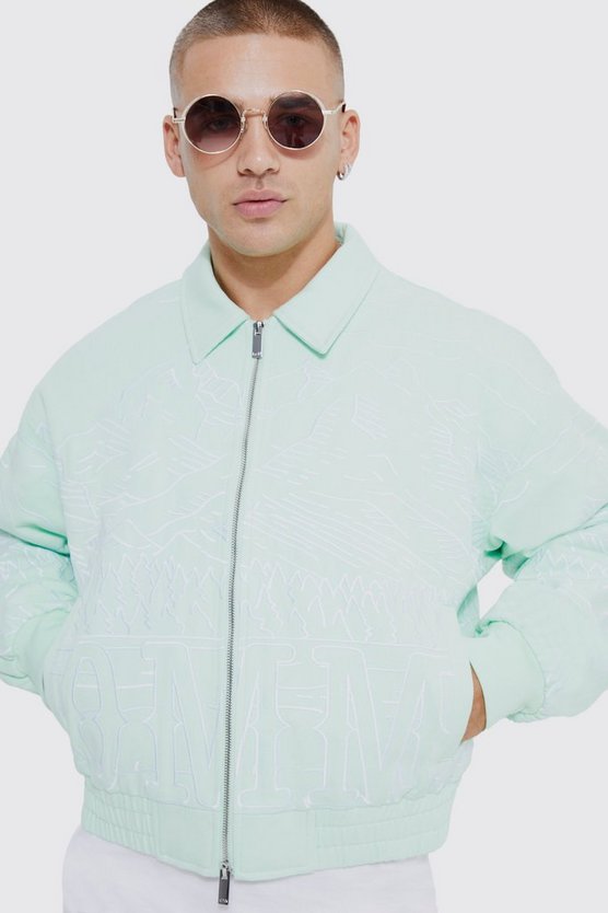 Kastige Twill Bomberjacke mit Stickerei und Kragen