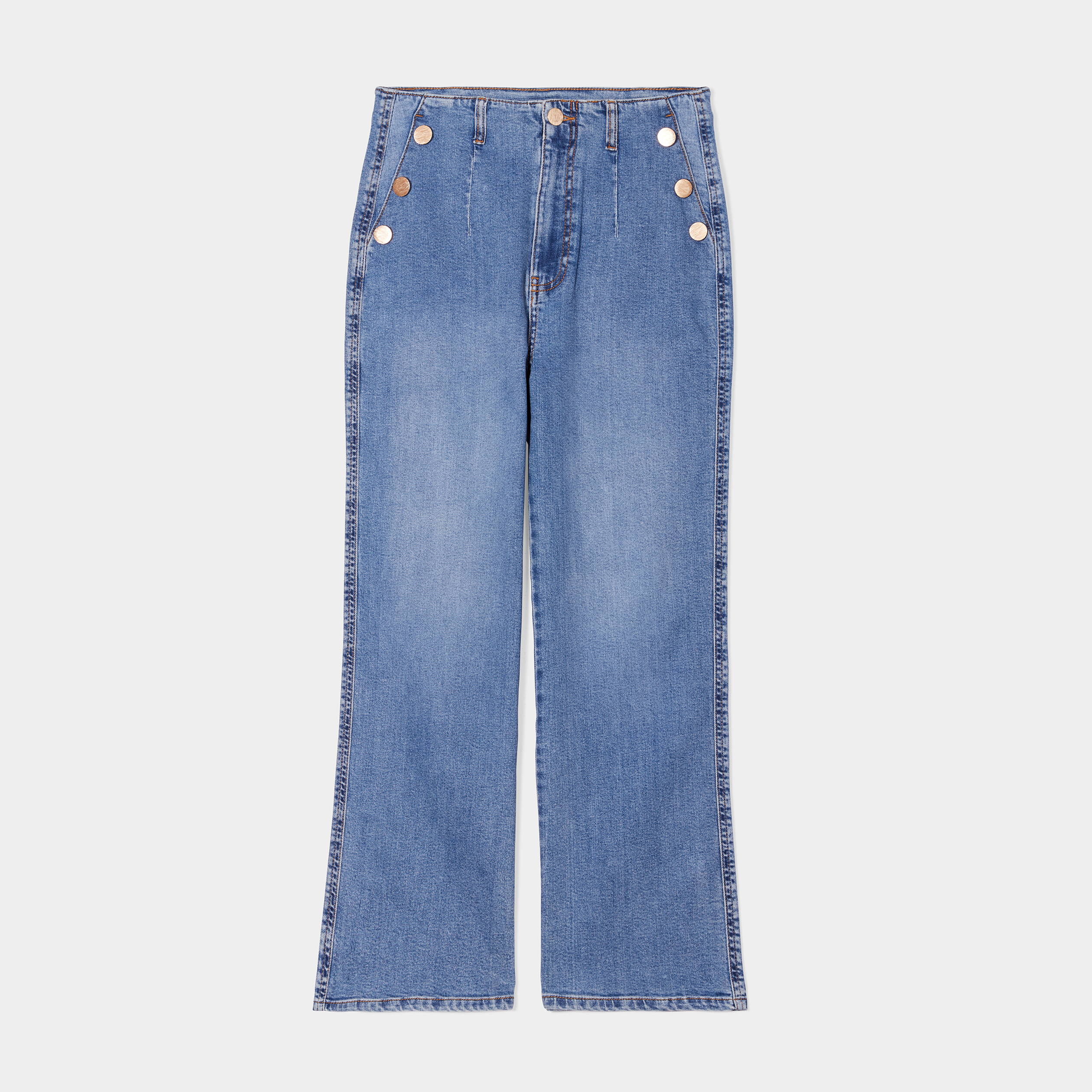 Jeans jambe large à ponts 7 8ème denim double stone femme | La Halle