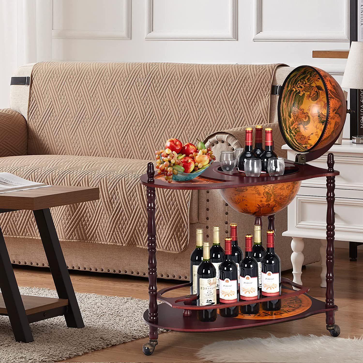 COSTWAY Weinregal Flaschenregal, Mit 3 Rollen, mit Tischplatte