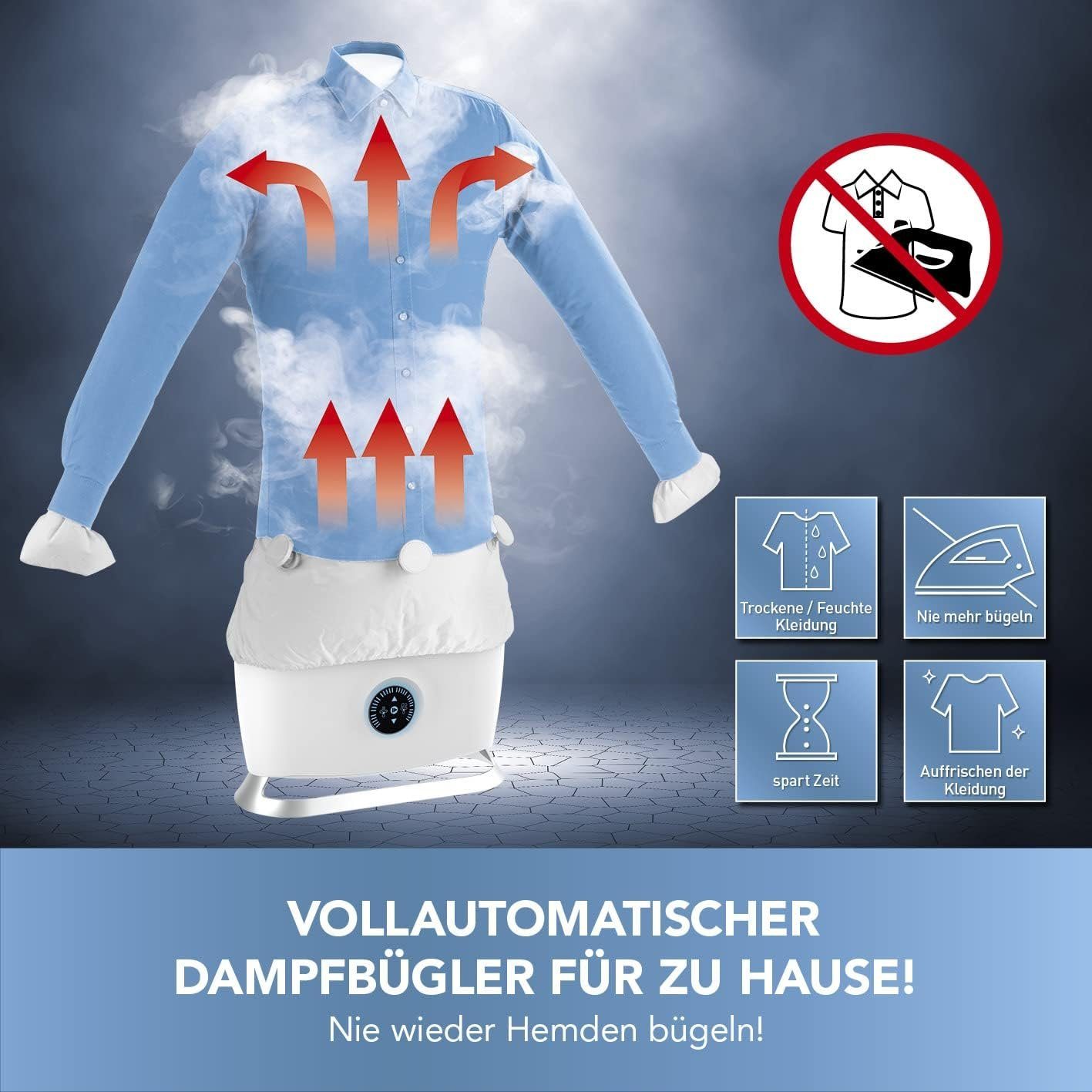 CLEANmaxx Bügelmaschine Hemdenbügler Dampffunktion, Bügelautomat, Bügelstation für Hemden, 1800,00 W, Hemd & Hosen, Blusen, Abschaltautomatik Dampfbügelstation Bügeleisen