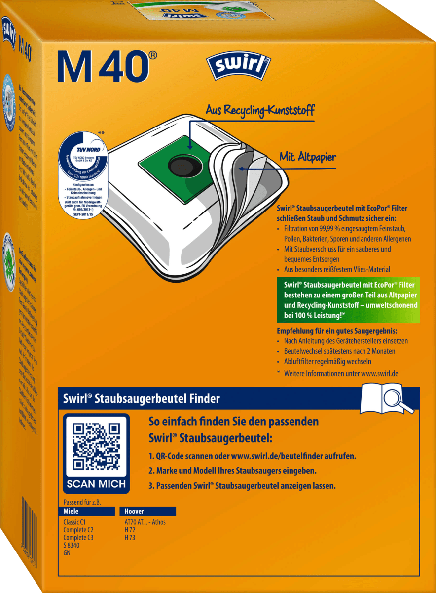 Staubsaugerbeutel M40 MicroPor Plus inkl. 1 Filter, 4 St