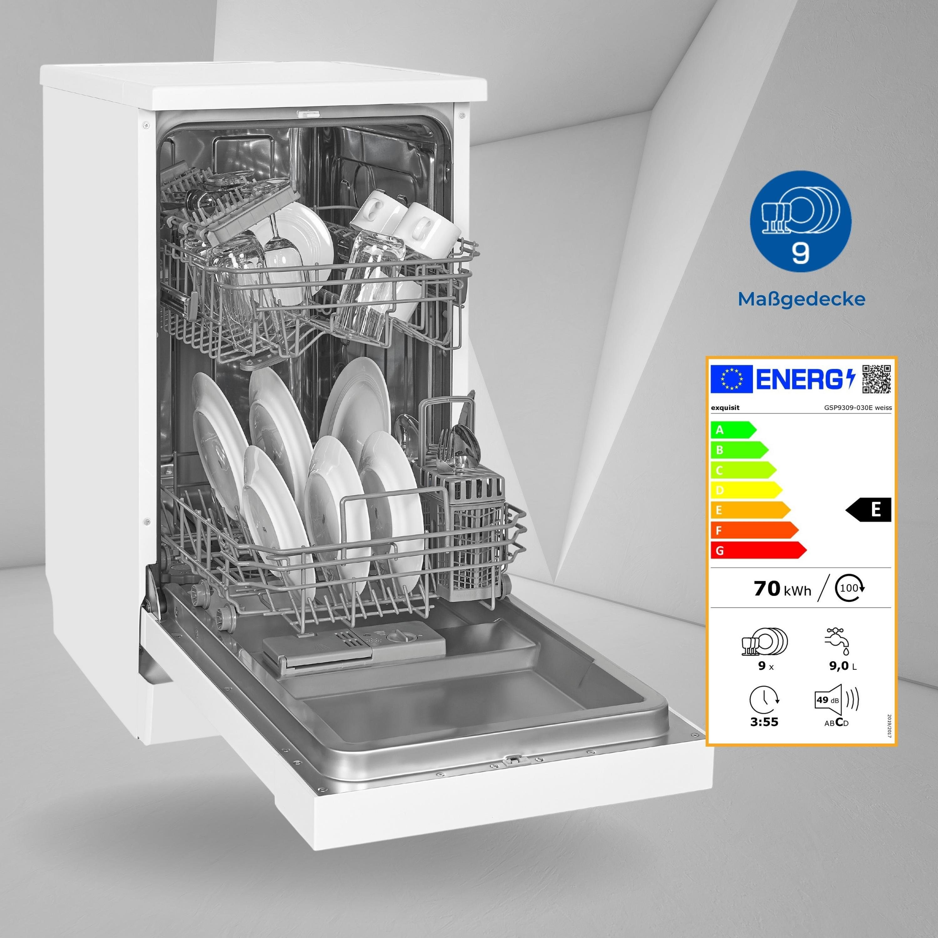 exquisit Standgeschirrspüler, GSP9309-030E, 9 Maßgedecke, einfache Bedienung durch LED Display, mit Energiesparfunktion ECO
