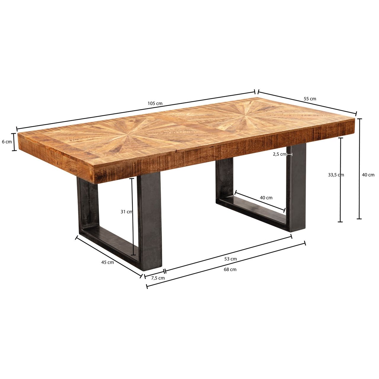 Wohnling Couchtisch 105 x 55 x 40 cm Braun