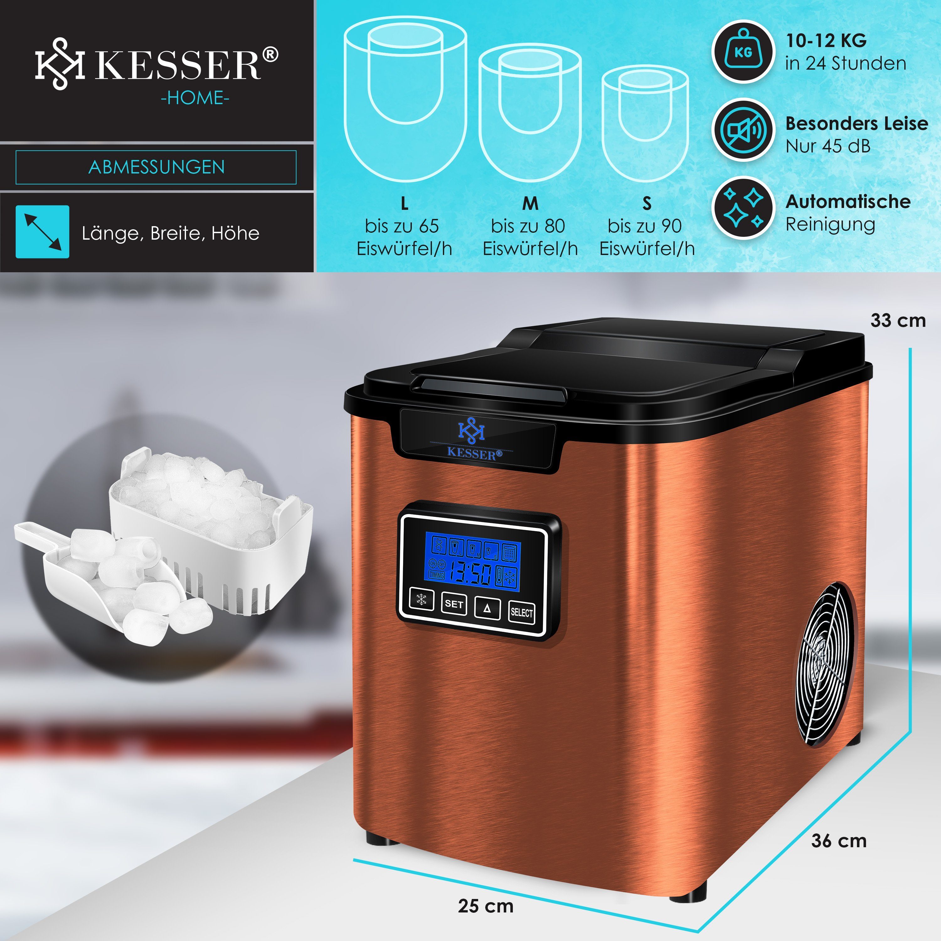 KESSER Eiswürfelmaschine, Eiswürfelbereiter Eiswürfelmaschine Edelstahl 150W Ice Maker