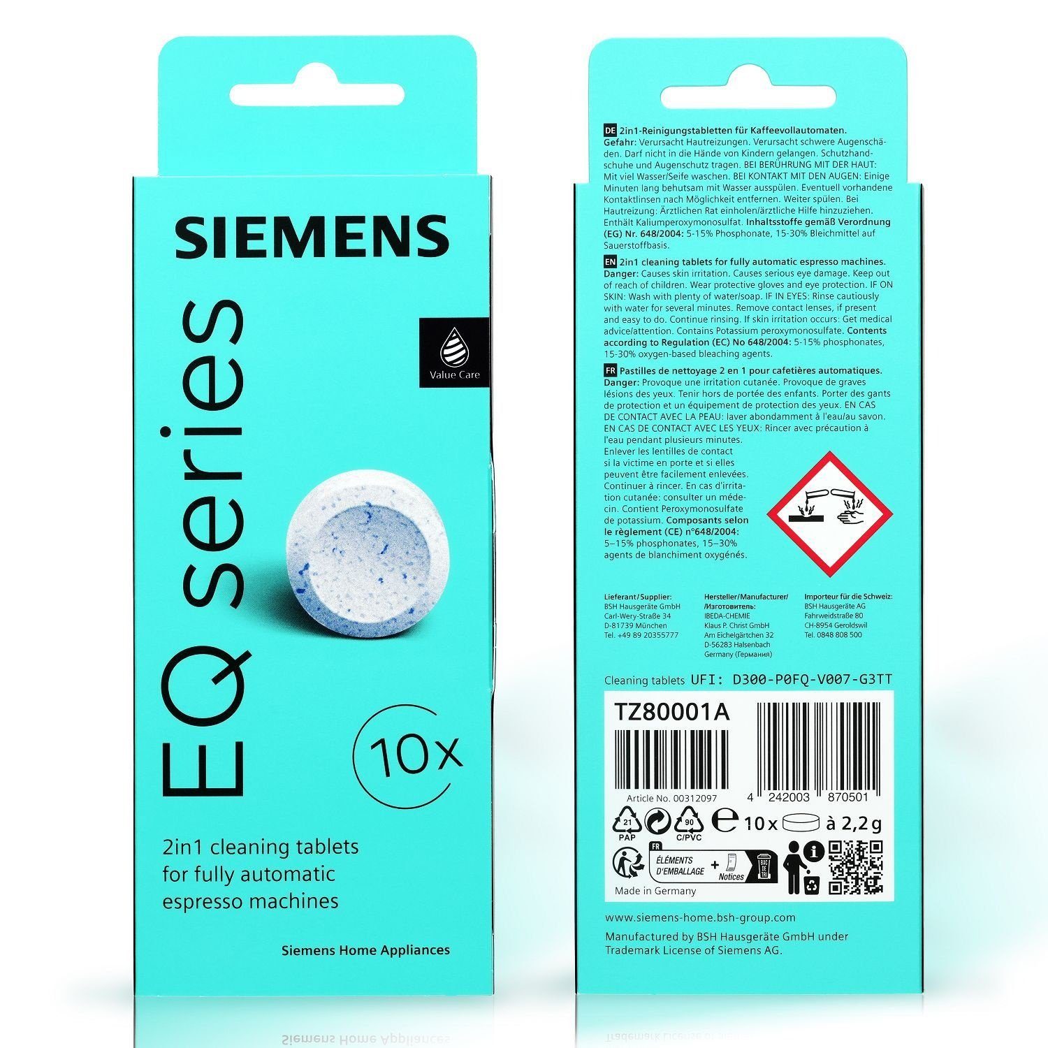 SIEMENS SIEMENS 2IN1 Reinigungstabletten EQ Series TZ80001A Set 2x 10 Stück Reinigungstabletten