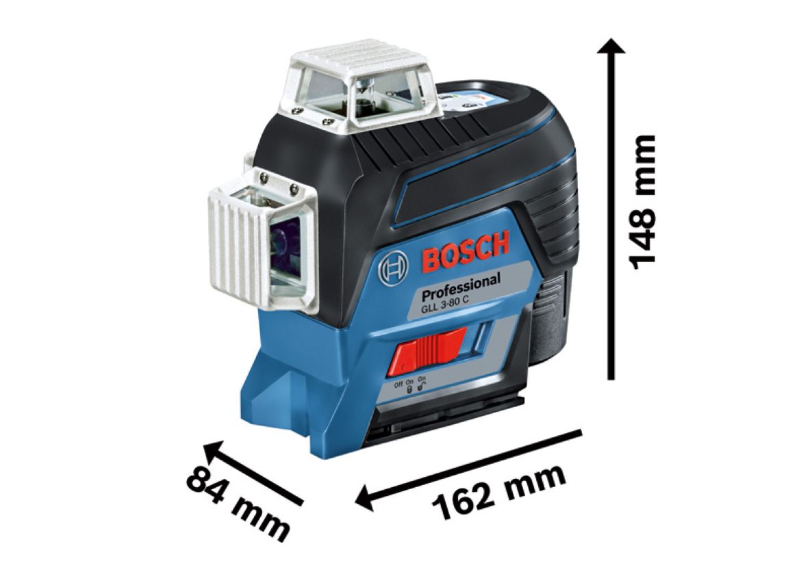 Bosch Blue 0601063R05 GLL 3-80 C Linjelasersæt 1x 12V 2,0 Ah og hurtiglader GAL 12V-40 CV i L-BOXX
