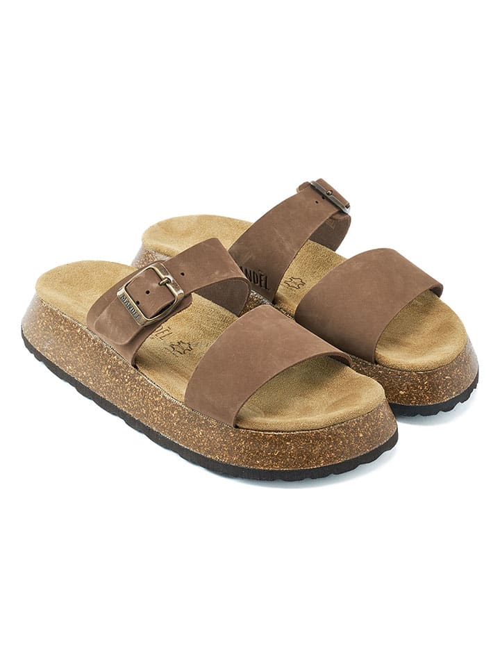 Mandel Leder-Pantoletten in Braun günstig kaufen