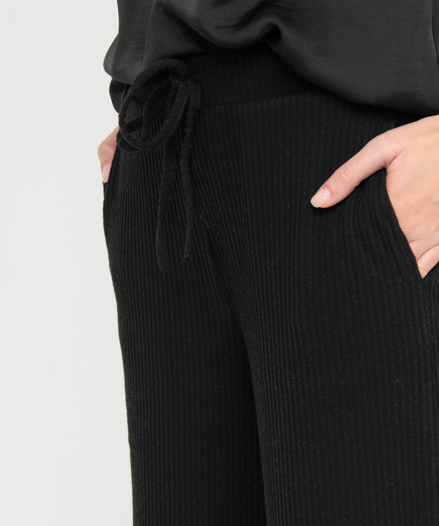 Bas de pyjama femme large en maille ctelée extra douce noir | GEMO